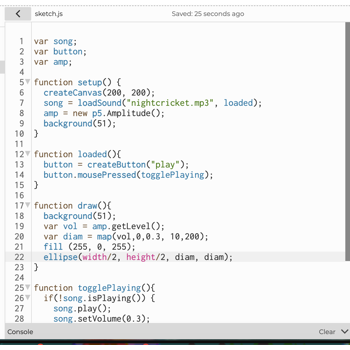 The circle was very small but this code made the ellipse move with the sound.