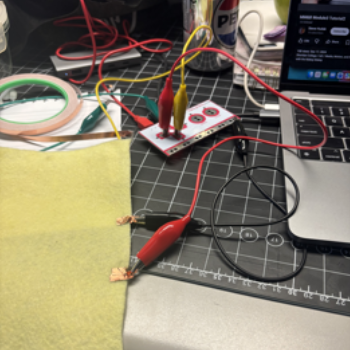 I connected conductive tape to the conductive felt and used my hands to connect the circuit.